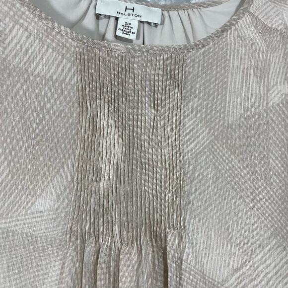 H Halston Women's Tan & Gold Metallic Glam Blouse - Size Small - Smocked Front - Picture 3 of 7